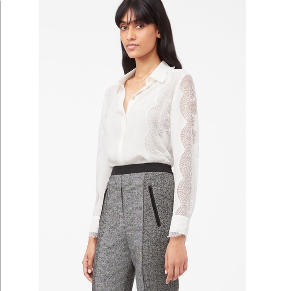 REBECCA TAYLOR TAILORED SILK DOUBLE GEORGETTE & LACE TOP - Picture 4 of 13